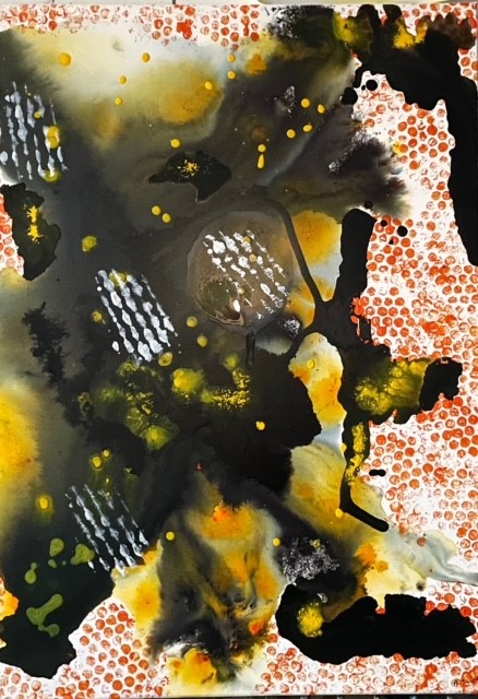 Radiant Contrasts: A Symphony of Orange, Yellow, Black, and Touches of White (70x50cm)