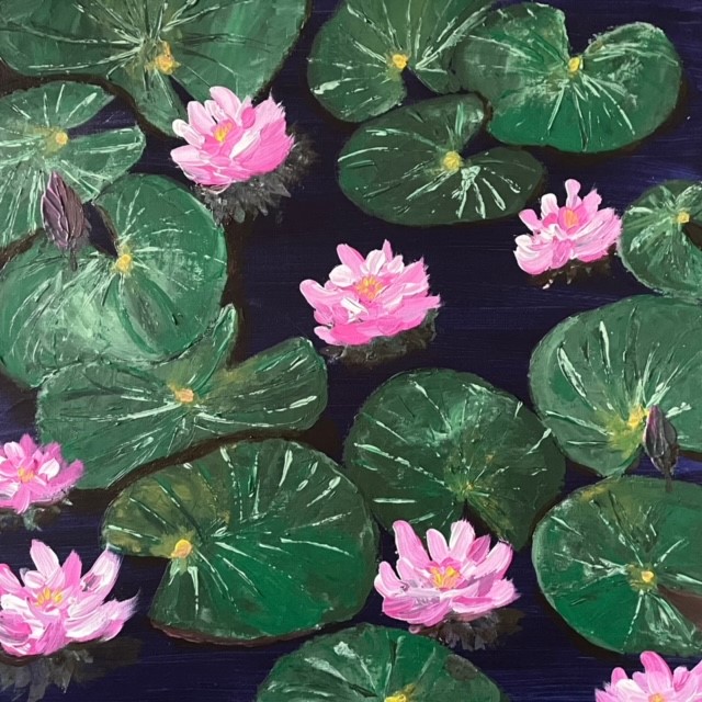 Water Lily Symphony : A Homage to Claude Monet’s Aquatic Elegance (50x50cm)