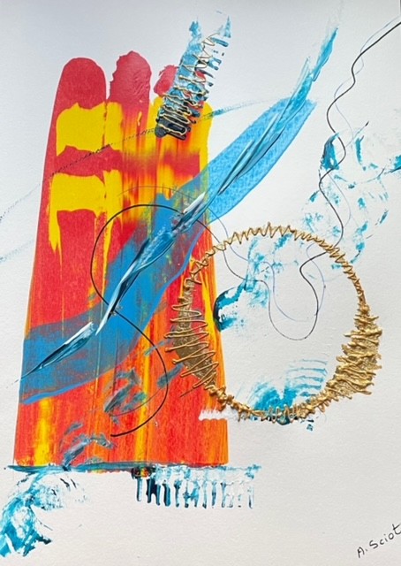 Echoes of Light: A Dance of Gold, Blue, Red, and Yellow (42×29,5cm)